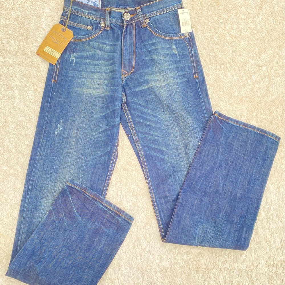 NWT 28 x 36 John B. STETSON Co. #1520 Western Blue Jeans Standard Straight Leg